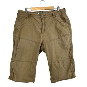 REI Hiking Long Shorts Mens 38 x 15"  Brown Zip Pockets Climbing Durable Cargo
